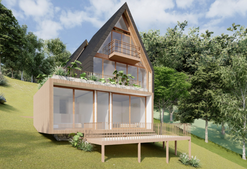 Proyección arquitectónica en dibujo técnico de la Cabaña Aguaje C de Chirapa Ecolodge