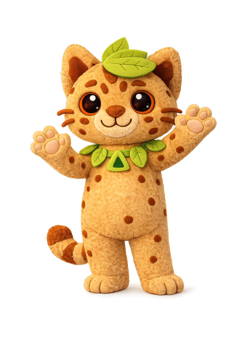 Fortunato, el tigrillo de peluche mascota de Chirapa Ecolodge